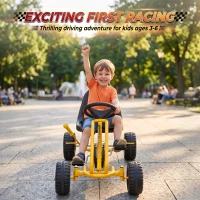 Qaba Go Kart for Kids, 4 Wheel Pedal Go Cart with Adjustable Seat, Safety Hand Brake for Boys Girls 3-6 Years, Yellow(m-4)