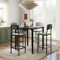 HOMCOM 5-Piece Counter Height Bar Table with Space-Saving Design, Square Kitchen Table and Chairs Set with Footrest, Metal Legs, Industrial Dining Table Set for 4, Gray(m-10)