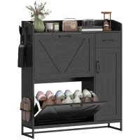 HOMCOM Farmhouse Shoe Storage Cabinet with Side Cabinet and Adjustable Shelves for Entryway, Hallway, Holds 12 Pairs, Black(m-9)