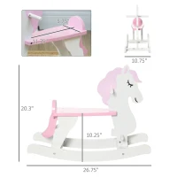 Qaba Little Wooden Rocking Horse Toy for Kids' Imaginative Play, Children's Small Baby Rocking Horse Ride-on Toy for Toddlers 1-3, Pink and White(m-3)