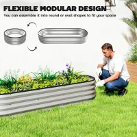Outsunny 2Pcs Galvanized Raised Garden Bed, 6 x 2 x 1 ft Modular Metal Garden Beds with Rubber Strip Edging, Silver(m-6)