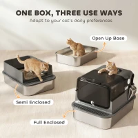 PawHut XXL Stainless Steel Cat Litter Tray, Enclosed Cat Litter Box for Big Cats with High Sides, Scoop, Easy Clean, Black(m-6)