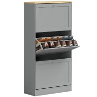 HOMCOM Modern Shoe Storage with 3 Flip Drawers and Adjustable Shelves, Shoe Cabinet Organizer for 12-18 Pairs of Shoes, Grey(m-9)
