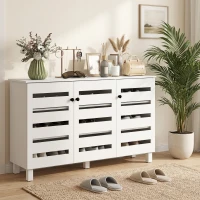 HOMCOM Shoe Cabinet with 3 Slatted Doors, 3-tier Shelving Rack Cabinet with Adjustable Shelves for 15 Pairs of Shoes, White(m-8)