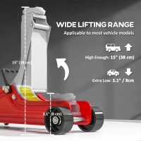 HOMCOM Low Profile Jack, Hydraulic Racing Floor Jack, 3.1"-15" Lifting Range, 2.5 Ton (5,000 lb) Capacity, Red(m-4)