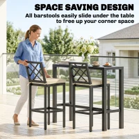Outsunny 3 Piece Patio Bar Set, Outdoor Bar Table and Stools, Electrophoresis Steel Tabletop, X Back, Footrest, Cushions, Khaki(m-6)