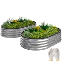 Outsunny 2Pcs Galvanized Raised Garden Bed, 5 x 3 x 1 ft Modular Metal Garden Beds with Rubber Strip Edging, Silver(m-9)