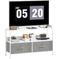 HOMCOM TV Stand with Charging Station, TV Table with 2 Foldable Linen Drawers and Open Shelf for 47 Inch Television, White(m-8)