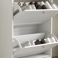 HOMCOM Slim Shoe Storage Cabinet, Modern Shoe Cabinet with 2 Flip Drawers and Adjustable Shelves for 8-12 Pairs, White(m-10)