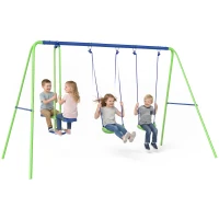 Outsunny 3 in 1 Metal Swing Set with Double Swings, Glider for Backyard, Outdoor, Playgroundt, Green(m-9)