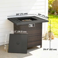 Outsunny Propane Fire Pit Table, 28 Inch 40,000 BTU Square Rattan Fire Table with Lava Rock, Pulse-Ignition Wicker Gas Fire Pit(m-3)