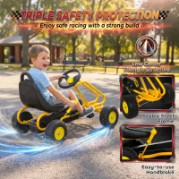 Qaba Go Kart for Kids, 4 Wheel Pedal Go Cart with Adjustable Seat, Safety Hand Brake for Boys Girls 3-6 Years, Yellow(m-6)