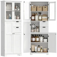 HOMCOM Floor Bathroom Storage Cabinet, Tall Bathroom Cabinet with Adjustable Shelves, for Kitchen, Living Room, White(m-13)
