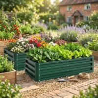 Outsunny 4' x 2' x 1' Raised Garden Bed, Set of 2 Galvanized Planter Box for Vegetables, Flowers, Herbs, Green(m-7)