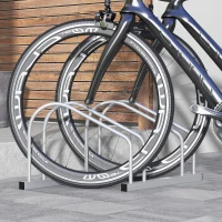 HOMCOM 2-Bike Adjustable Bike Rack, Steel Bike Stand, Ground Mount Garage Organizer for Indoor and Outdoor Use, Silver(m-6)