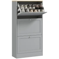 HOMCOM Modern Shoe Storage with 3 Flip Drawers and Adjustable Shelves, Shoe Cabinet Organizer for 12-18 Pairs of Shoes, Grey(m-2)