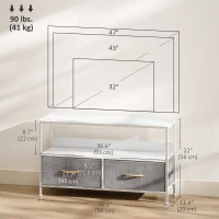 HOMCOM TV Stand with Charging Station, TV Table with 2 Foldable Linen Drawers and Open Shelf for 47 Inch Television, White(m-3)