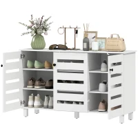 HOMCOM Shoe Cabinet with 3 Slatted Doors, 3-tier Shelving Rack Cabinet with Adjustable Shelves for 15 Pairs of Shoes, White(m-2)