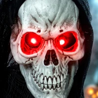 HOMCOM 6FT Life Size Halloween Animatronics, Animated Grim Reaper Halloween Decorations with Sound Touch Activated and LED Eyes(m-9)