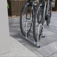HOMCOM 2-Bike Adjustable Bike Rack, Steel Bike Stand, Ground Mount Garage Organizer for Indoor and Outdoor Use, Silver(m-7)