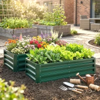 Outsunny 4' x 2' x 1' Raised Garden Bed, Set of 2 Galvanized Planter Box for Vegetables, Flowers, Herbs, Green(m-8)