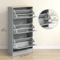 HOMCOM Modern Shoe Storage with 3 Flip Drawers and Adjustable Shelves, Shoe Cabinet Organizer for 12-18 Pairs of Shoes, Grey(m-3)