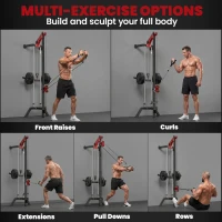 Soozier Wall Mount Cable Station, 16 Positions Adjustable Pulley Machine, Cable Crossover Machine with Handle Bar(m-4)