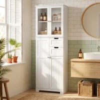 HOMCOM Floor Bathroom Storage Cabinet, Tall Bathroom Cabinet with Adjustable Shelves, for Kitchen, Living Room, White(m-8)