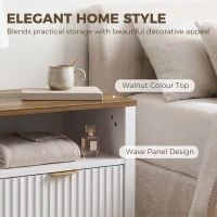 HOMCOM Modern Nightstand with 2 Fluted Drawers, Bedside Table with Open Storage Shelf, Anti-tipping Design, White and Walnut(m-6)