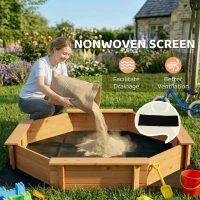 Outsunny Octagon Kids Wooden Sandbox, Outdoor Children Playset for Backyard, with polyester Cover, Seat Board, for 3-8 years old, Red, 55" x 55" x 8.5"(m-5)