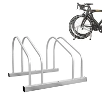 HOMCOM 2-Bike Adjustable Bike Rack, Steel Bike Stand, Ground Mount Garage Organizer for Indoor and Outdoor Use, Silver(m-2)
