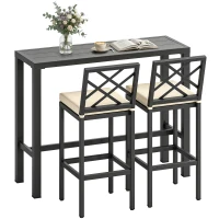 Outsunny 3 Piece Patio Bar Set, Outdoor Bar Table and Stools, Electrophoresis Steel Tabletop, X Back, Footrest, Cushions, Khaki(m-13)