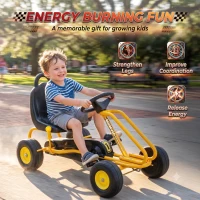 Qaba Go Kart for Kids, 4 Wheel Pedal Go Cart with Adjustable Seat, Safety Hand Brake for Boys Girls 3-6 Years, Yellow(m-7)