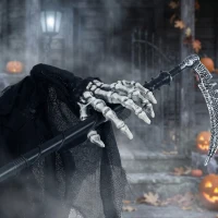 HOMCOM 6FT Life Size Halloween Animatronics, Animated Grim Reaper Halloween Decorations with Sound Touch Activated and LED Eyes(m-11)