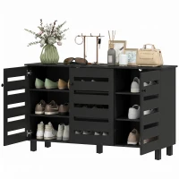 HOMCOM Shoe Cabinet with 3 Slatted Doors, 3-tier Shelving Rack Cabinet with Adjustable Shelves for 15 Pairs of Shoes, Black(m-2)