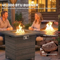 Outsunny Propane Fire Pit Table, 28 Inch 40,000 BTU Square Rattan Fire Table with Lava Rock, Pulse-Ignition Wicker Gas Fire Pit(m-5)
