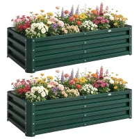 Outsunny 4' x 2' x 1' Raised Garden Bed, Set of 2 Galvanized Planter Box for Vegetables, Flowers, Herbs, Green(m-13)