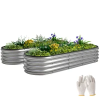 Outsunny 2Pcs Galvanized Raised Garden Bed, 6 x 2 x 1 ft Modular Metal Garden Beds with Rubber Strip Edging, Silver(m-9)