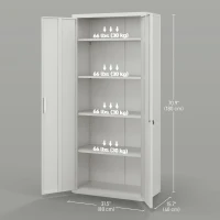 HOMCOM 71" Tall Garage Cabinet, Metal Storage Cabinet with 2 Doors, 4 Adjustable Shelves for Home Office, Study, Garage, White(m-3)