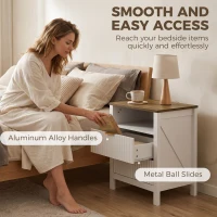 HOMCOM Modern Nightstand with 2 Fluted Drawers, Bedside Table with Open Storage Shelf, Anti-tipping Design, White and Walnut(m-7)