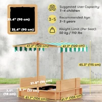Outsunny Wooden Kids Sandbox with Cover, Sand Play Station with Foldable Bench Seats and Adjustable Canopy, Light Brown(m-3)