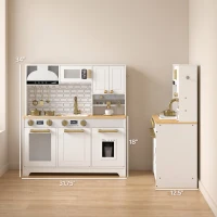 Qaba Play Kitchen, Kids Kitchen Playset with Coffee Maker, Ice Maker, Clicking Knobs, Storage, Accessories for 3-8 Years(m-3)