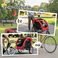 Aosom 2 in 1 Dog Bike Trailer, Foldable Pet Stroller, Dog Bicycle Trailer with Suspension, for Medium Dogs up to  44 LBS, Red(m-4)