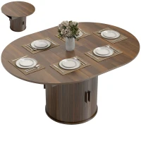 HOMCOM Extendable Dining Table for 6, 60" Farmhouse Kitchen Table with 2-Tier Storage Shelf and Fluted Sliding Doors, Walnut(m-2)