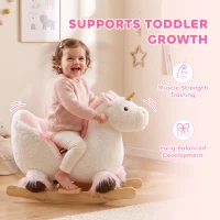 Qaba Unicorn Baby Rocking Horse, Kids Ride on Toy with Realistic Sound, Seat Belt for Toddlers 12-36 Months, White(m-7)