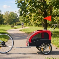 Aosom 2 in 1 Dog Bike Trailer, Foldable Pet Stroller, Dog Bicycle Trailer with Suspension, for Medium Dogs up to  44 LBS, Red(m-9)