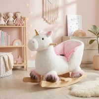 Qaba Unicorn Baby Rocking Horse, Kids Ride on Toy with Realistic Sound, Seat Belt for Toddlers 12-36 Months, White(m-8)