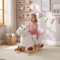 Qaba Unicorn Baby Rocking Horse, Kids Ride on Toy with Realistic Sound, Seat Belt for Toddlers 12-36 Months, White(m-10)