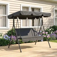 Outsunny 3-Seat Outdoor Patio Swing Chair with Removable Cushion, Steel Frame Stand and Adjustable Tilt Canopy for Patio, Garden, Poolside, Balcony, Backyard, Black(m-9)