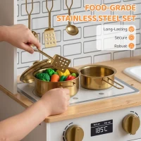 Qaba Play Kitchen, Kids Kitchen Playset with Coffee Maker, Ice Maker, Clicking Knobs, Storage, Accessories for 3-8 Years(m-5)